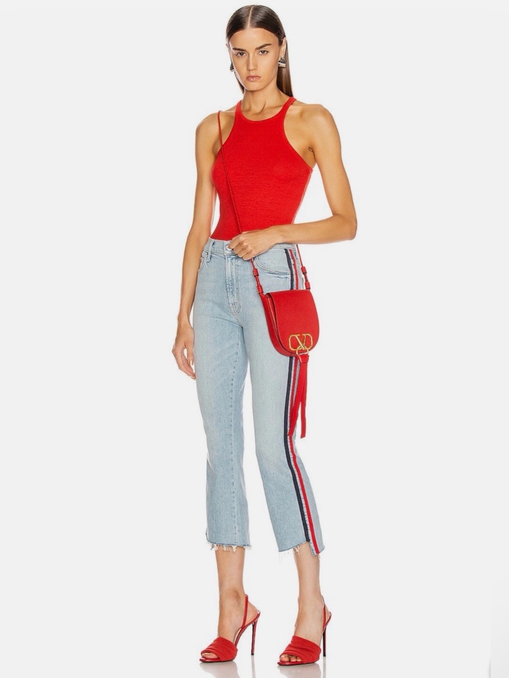 MOTHER The Insider Crop Step Fray Thanks Again Racer Striped Denim Jeans Size 29